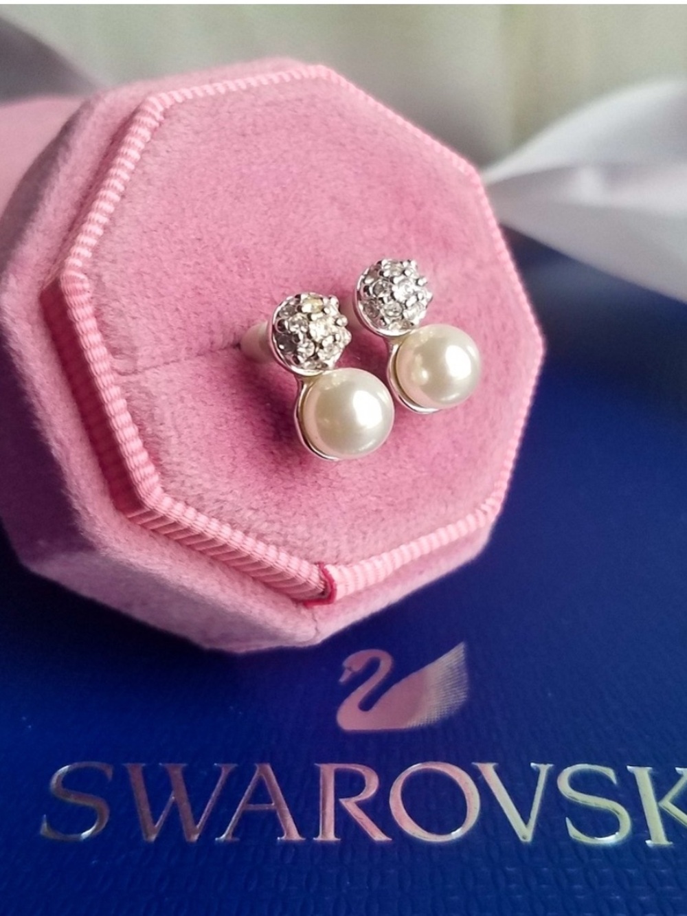 AUTHENTIC Swarovski Pave Ball Pearl Studs Earrings